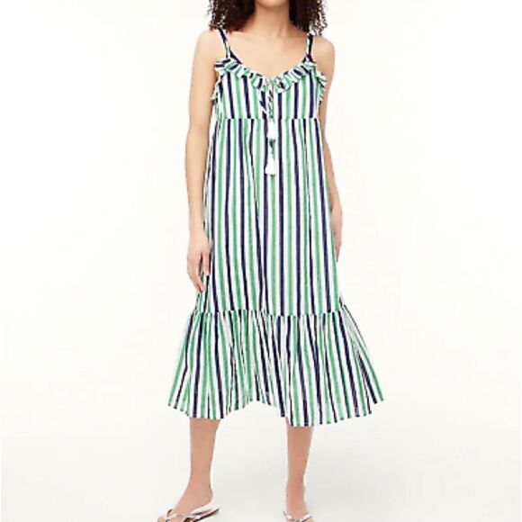 J. Crew Factory Striped Ruffled Tiered Cover Up Dress - Picture 1 of 8